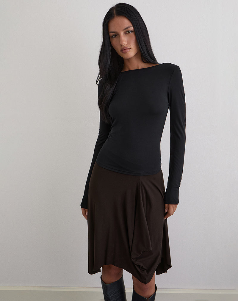 Diya Long Sleeve Twist Back Top in Cupro Black