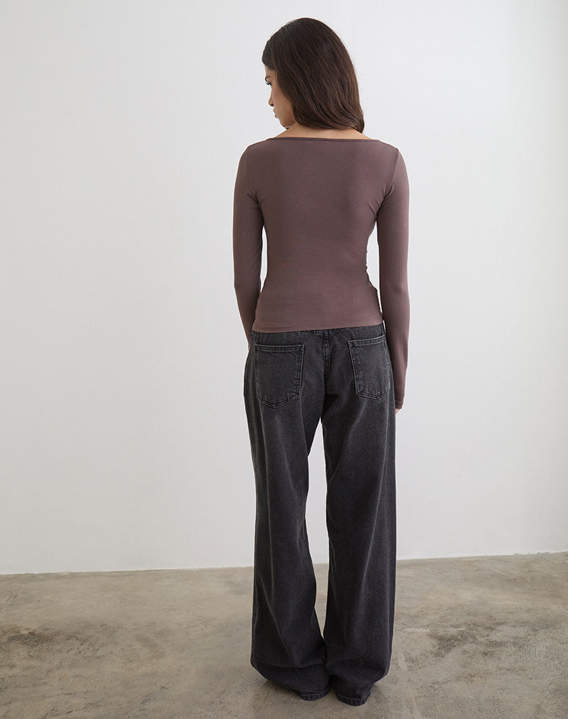 Image of Donela Long Sleeve Top with Flower Ring in Coffee Quartz