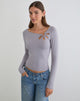 Image of Donela Long Sleeve Top with Flower Ring in Lilac Grey