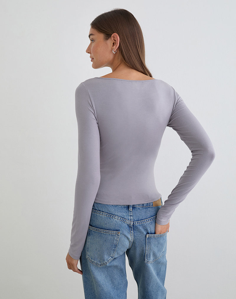 Image of Donela Long Sleeve Top with Flower Ring in Lilac Grey