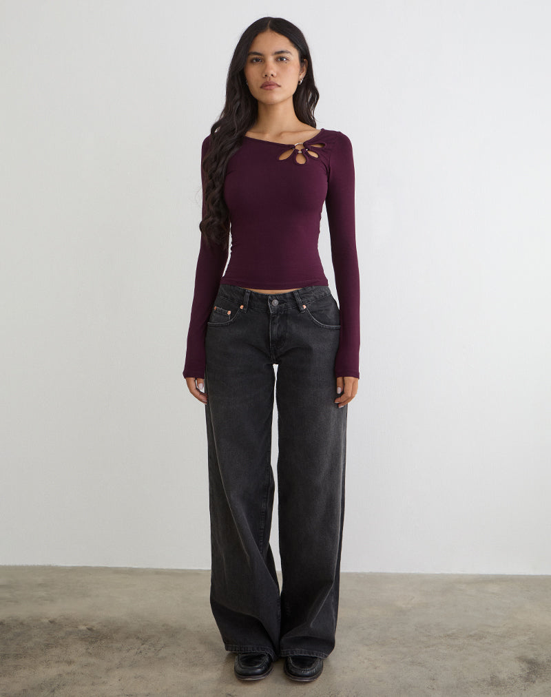 Image of Donela Long Sleeve Top with Flower Ring in Redwood