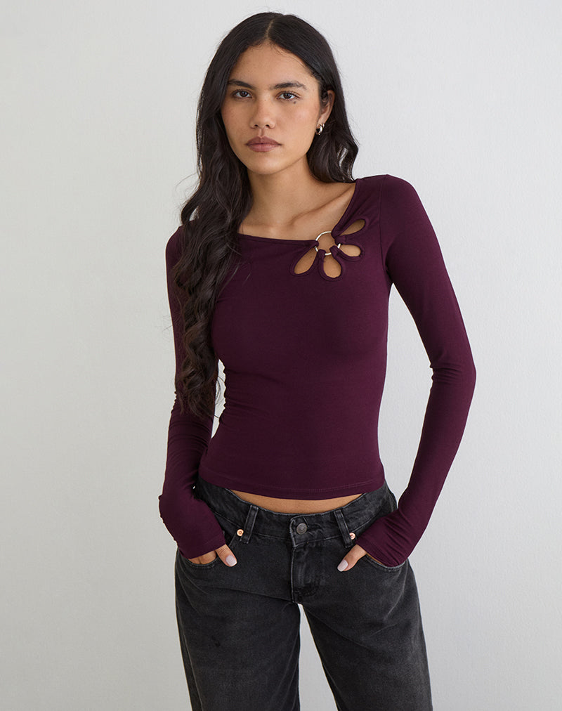 Deep Purple Cupro Long Sleeve Keyhole Top | Yubin – motelrocks-com-aus