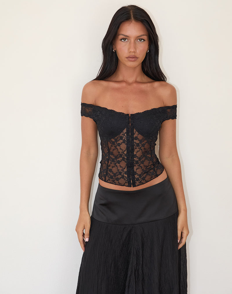 Dovica Corset Top in Black Canina Rose Lace