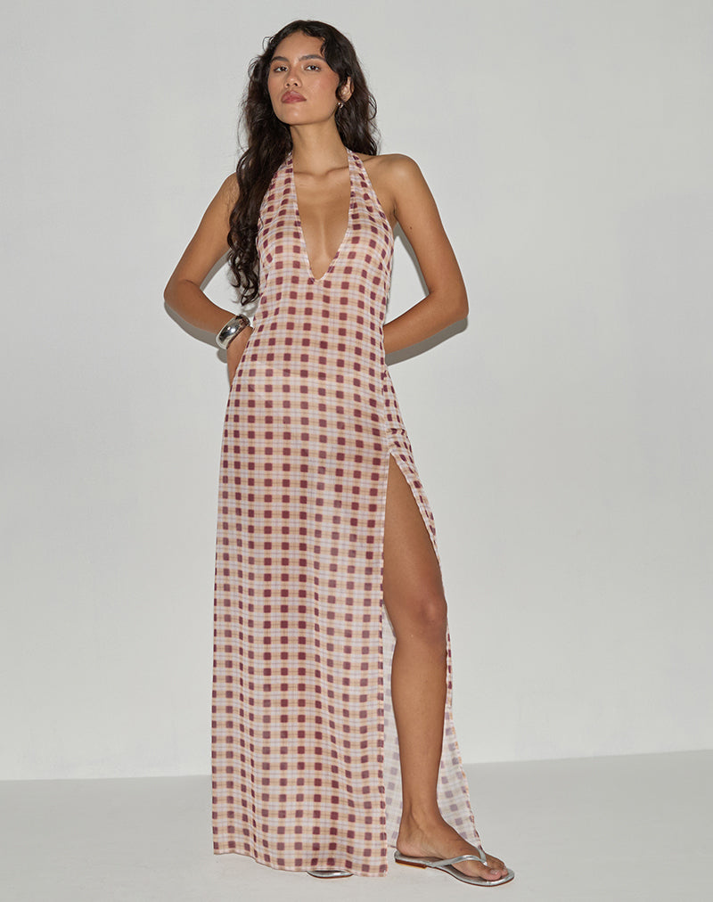 Image of Driti Maxi Dress in Chiffon Blurred Check Peach