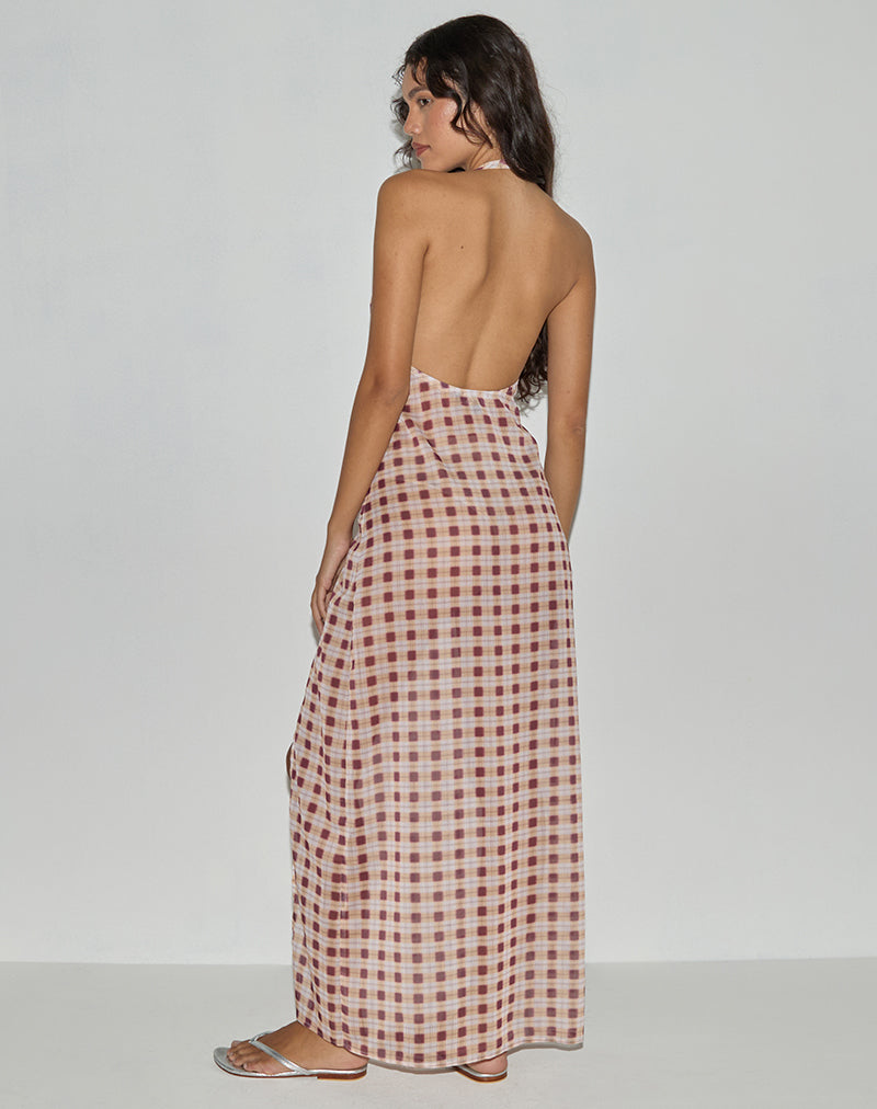 Image of Driti Maxi Dress in Chiffon Blurred Check Peach