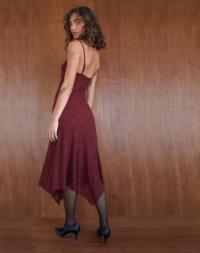 Maroon lace midi discount dress