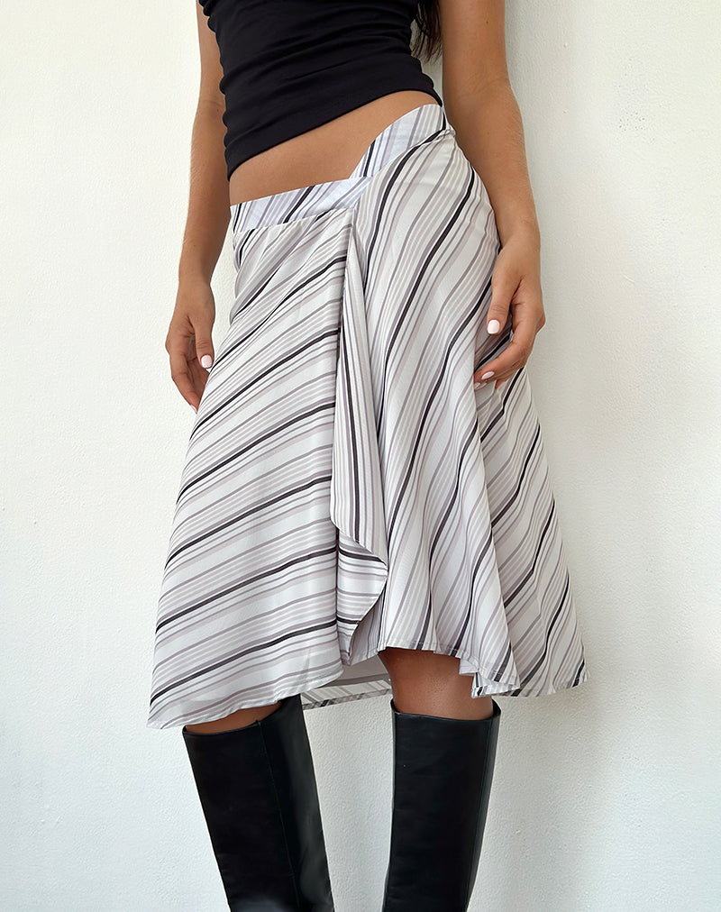 Image of Ebiet Midi Skirt in Diagonal Stripe Tonal Grey