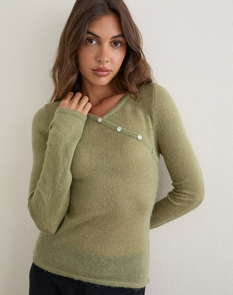 Image of Elanur Long Sleeve Top in Sheer Knit Sage Green