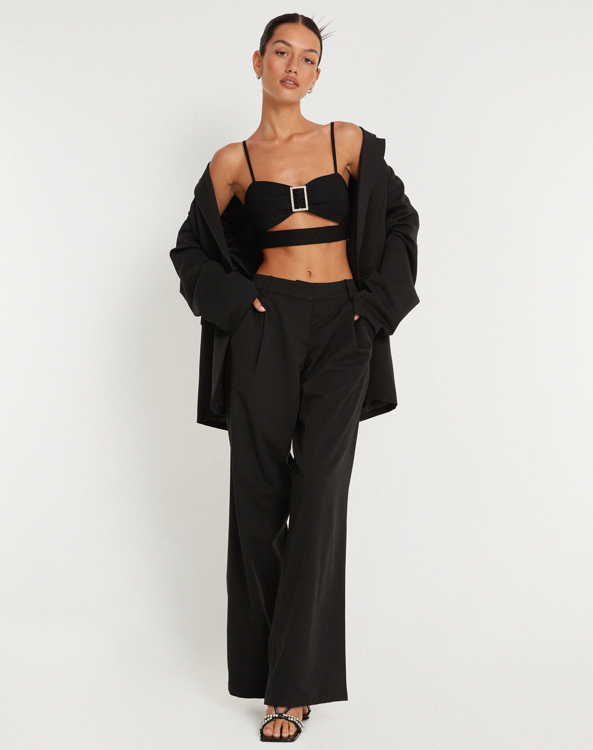 Image of Elenia Buckle Detail Crop Top in Black