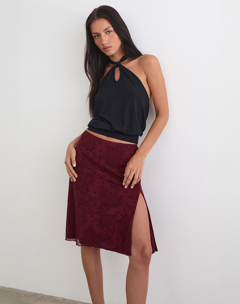 Image of Elif Midi Skirt in Flock Compact Paisley Wine