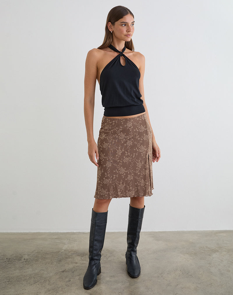 Image of Elif Midi Skirt in Leafy Flock Dark Taupe