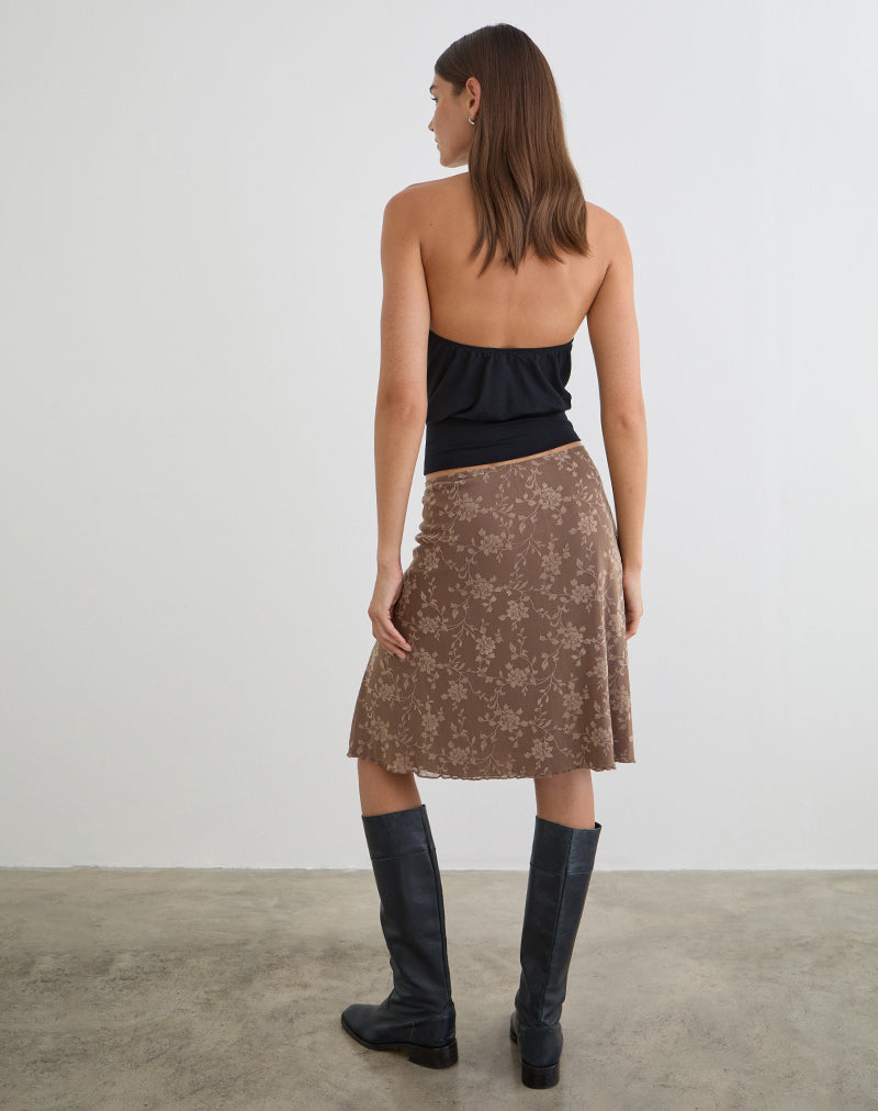 Image of Elif Midi Skirt in Leafy Flock Dark Taupe