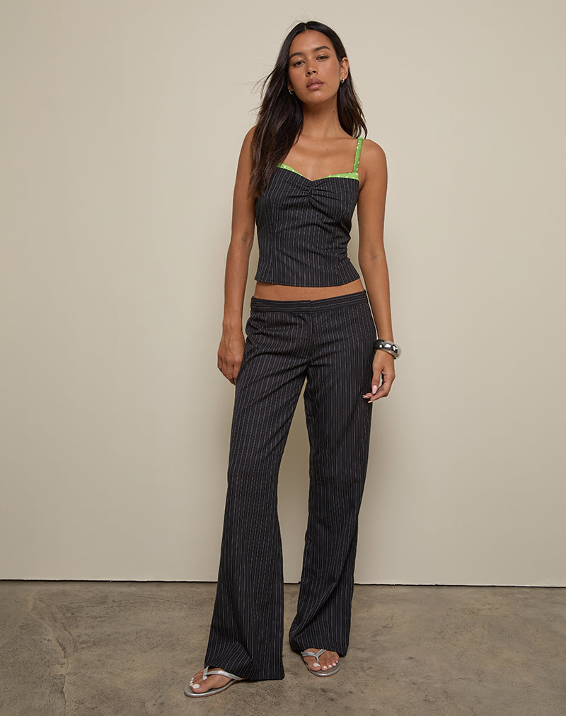Elsa Top in Pinstripe Black with Green