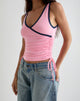Image of Laird Wrap Top in Ballet Pink with Navy Binding