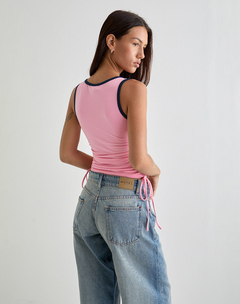 Image of Laird Wrap Top in Ballet Pink with Navy Binding