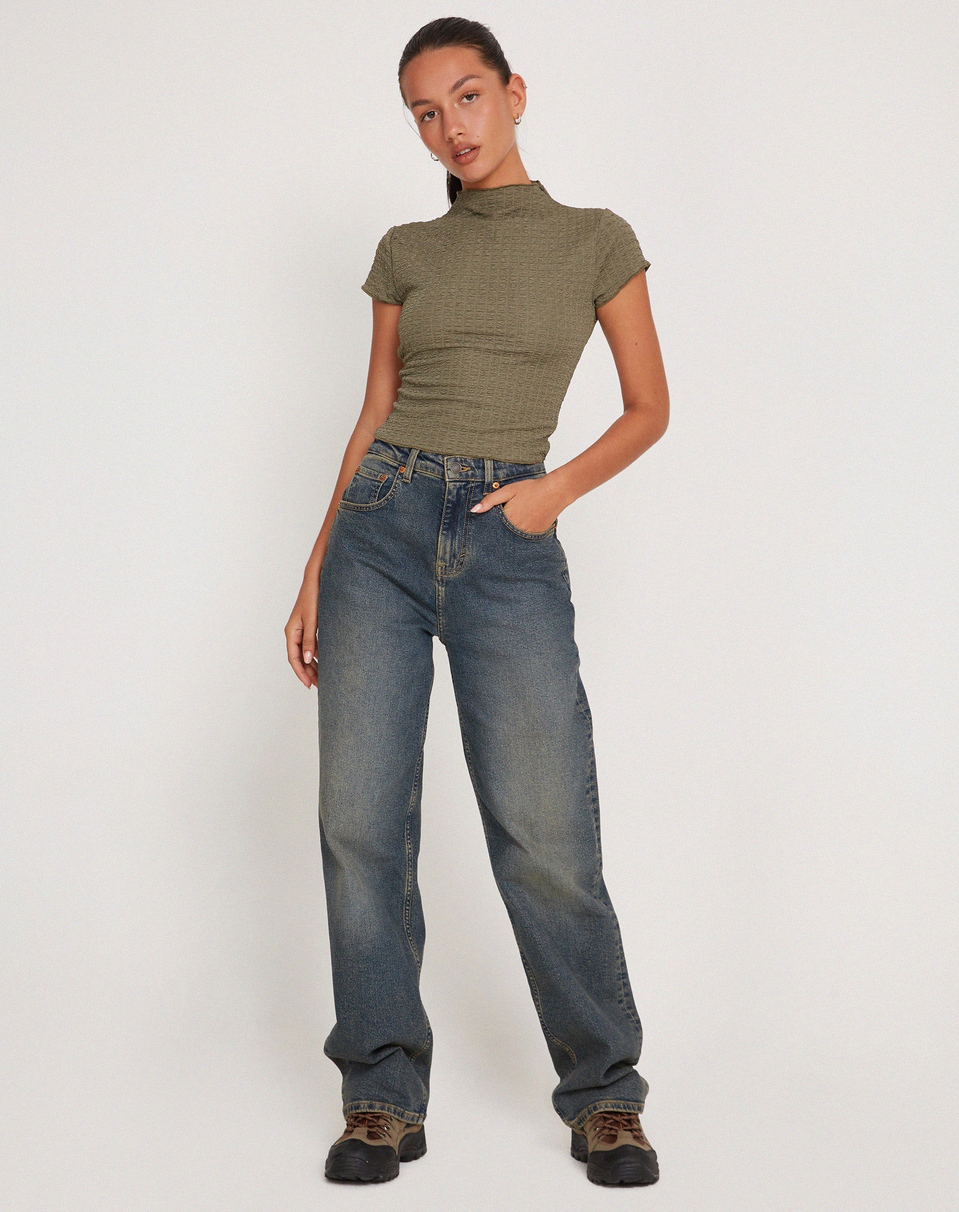 Image of Elton High Neck Top in Khaki