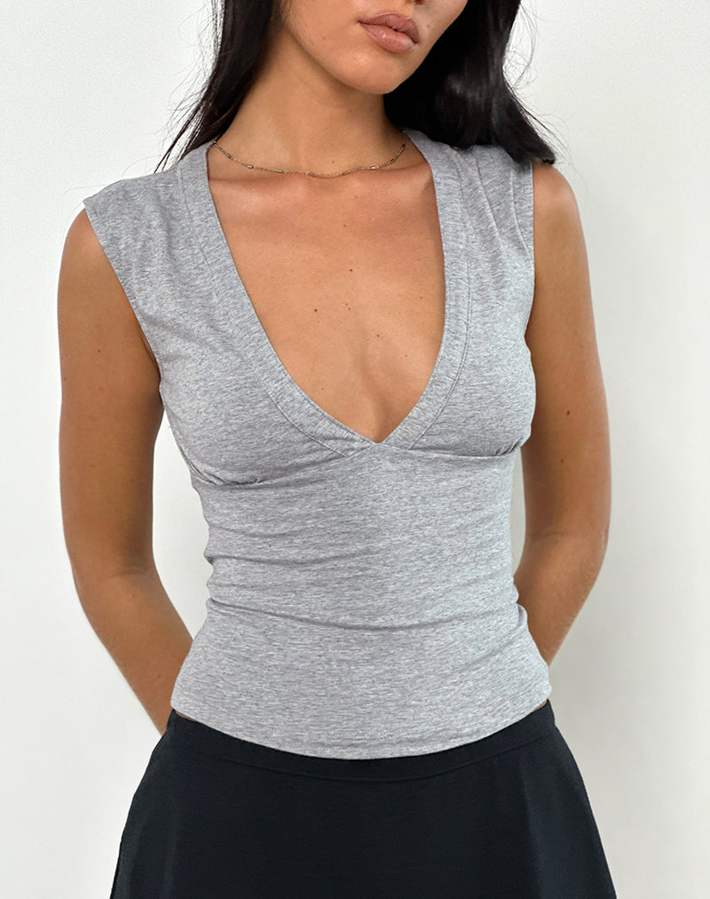 Emberly Plunge Top in Grey Marl