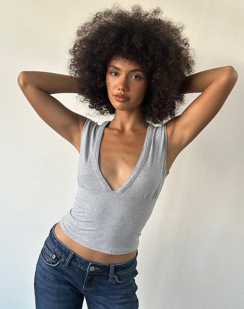 Emberly Plunge Top in Grey Marl