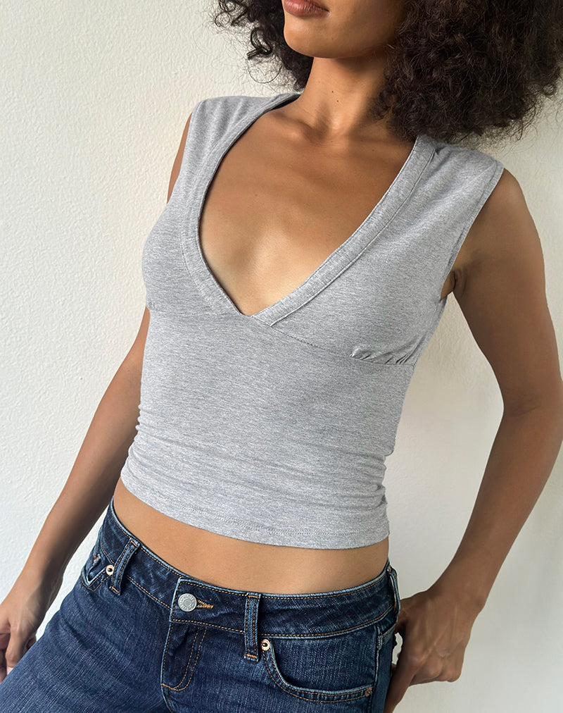Emberly Plunge Top in Grey Marl