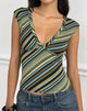 Image of Emberly Plunge Top in Mixed Stripe Green