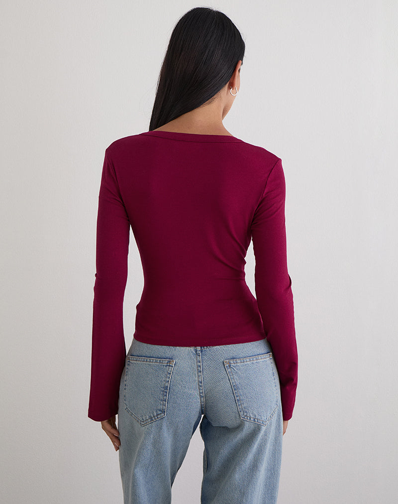 Image of Emesy Long Sleeve Top in Burgundy