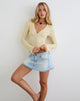 Image of Emesy Long Sleeve Top in Butter Yellow with Micro Polka Dots