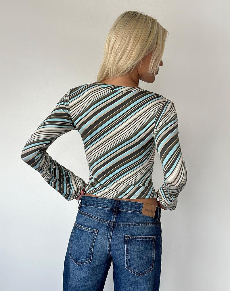 Image of Emesy Long Sleeve Top in Mixed Stripe Light Green