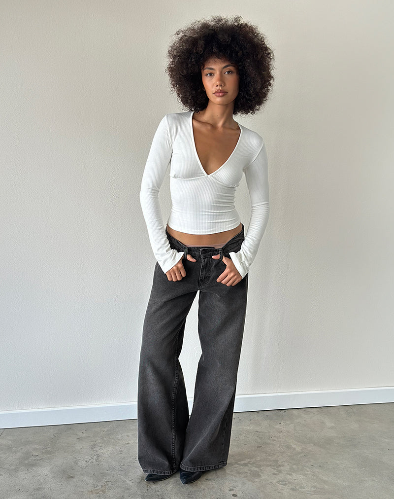 Roomy Extra Wide Low Rise Jeans in Washed Black Grey