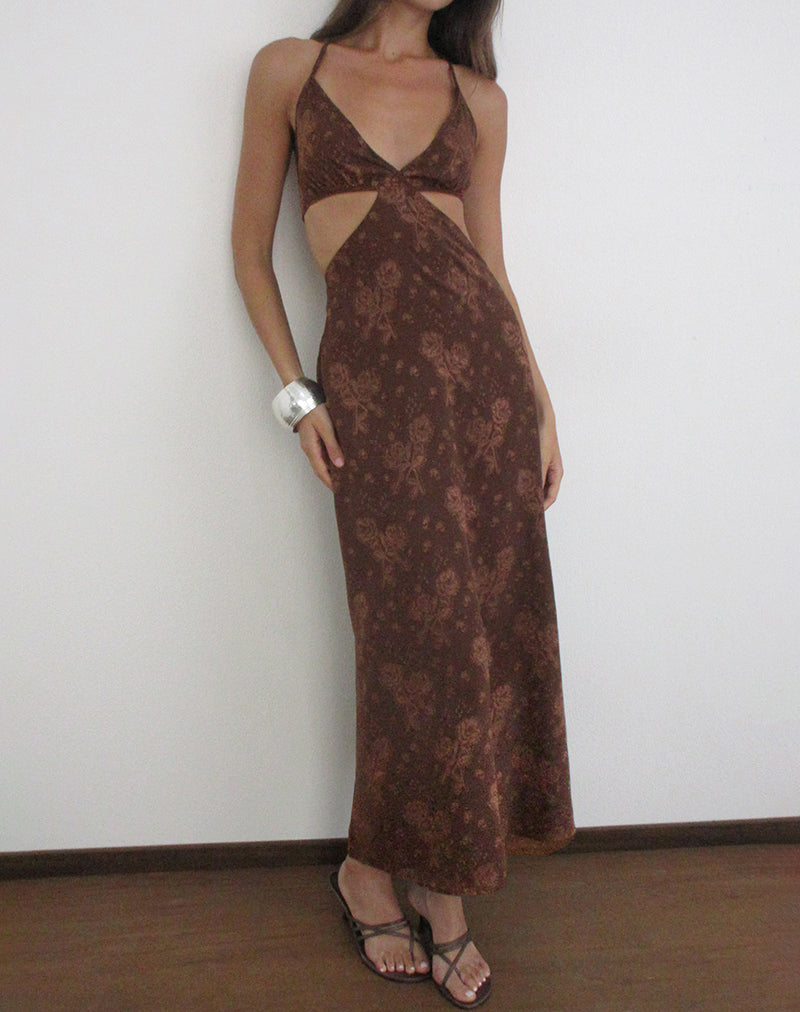 Image of Emily Maxi Dress in Floral Jacquard Chiffon Brown