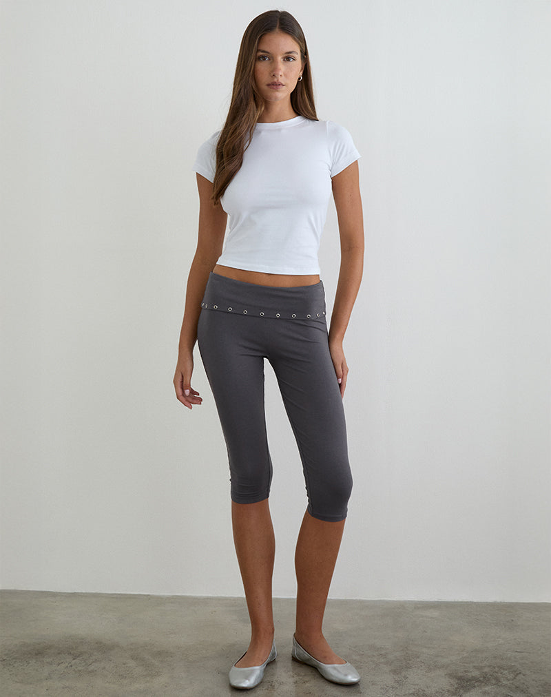 Image of Enmu Capri Trouser in Jersey Charcoal Grey with Eyelets