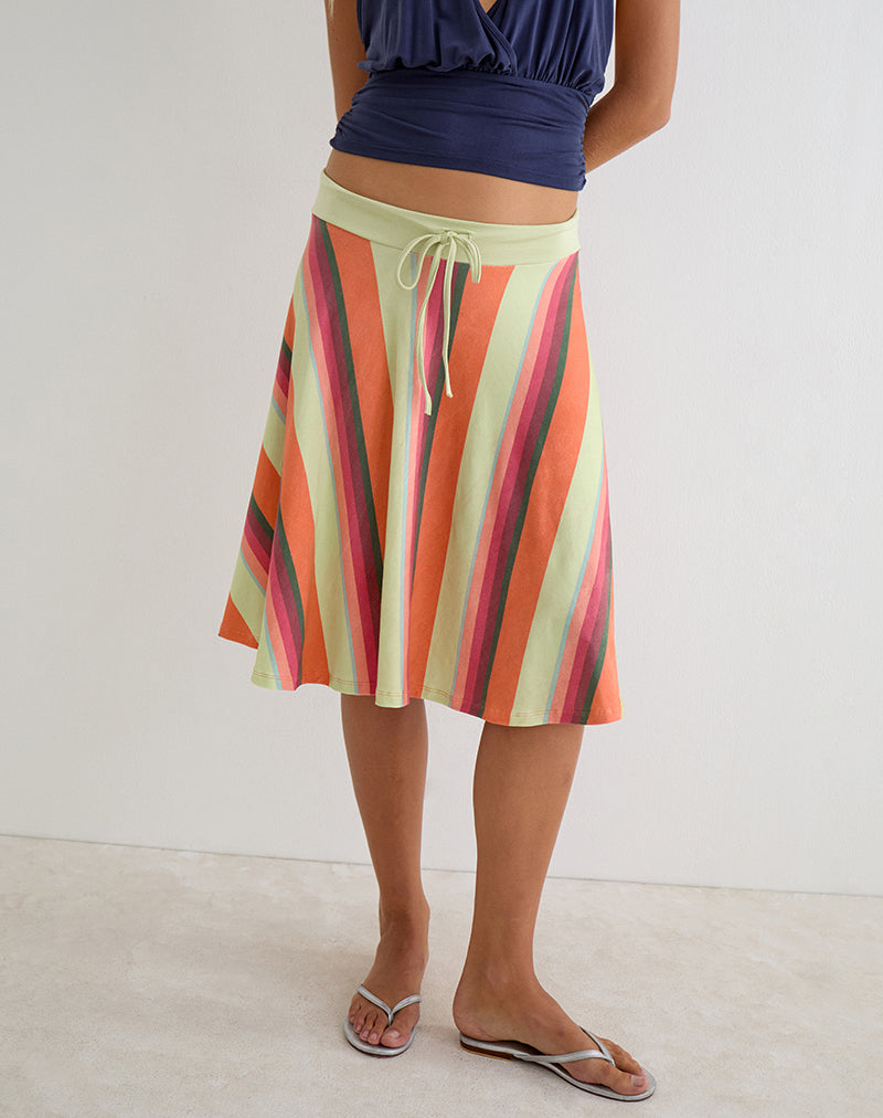 Image of Eranza Midi Skirt in Mixed Stripe Orange
