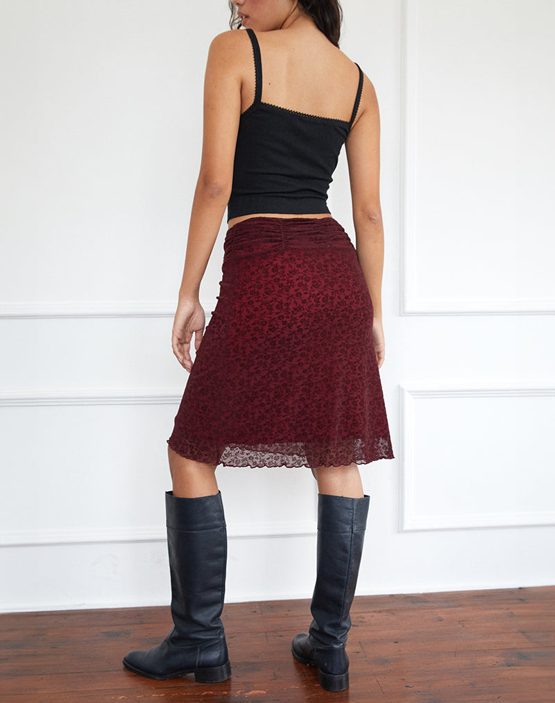 Erato Midi Skirt in Ditsy Flock Burnt Maroon