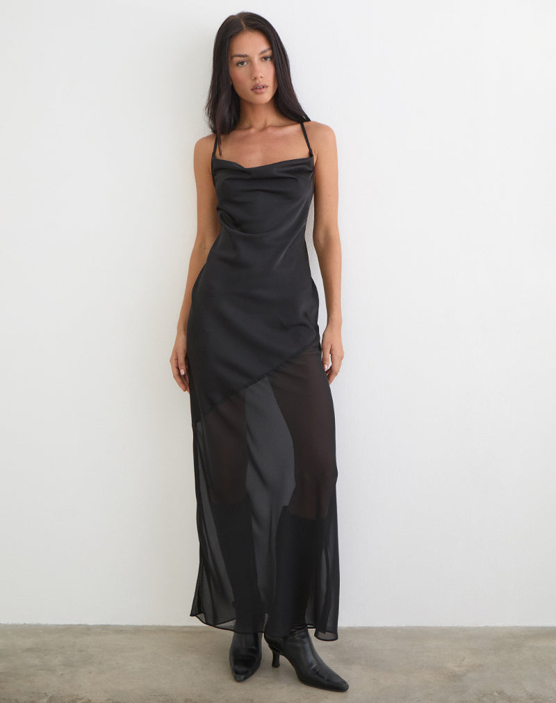 Image of Eshara Maxi Dress in Chiffon Satin Black