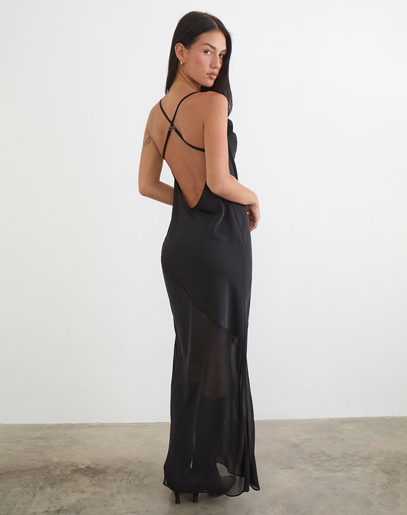 Image of Eshara Maxi Dress in Chiffon Satin Black
