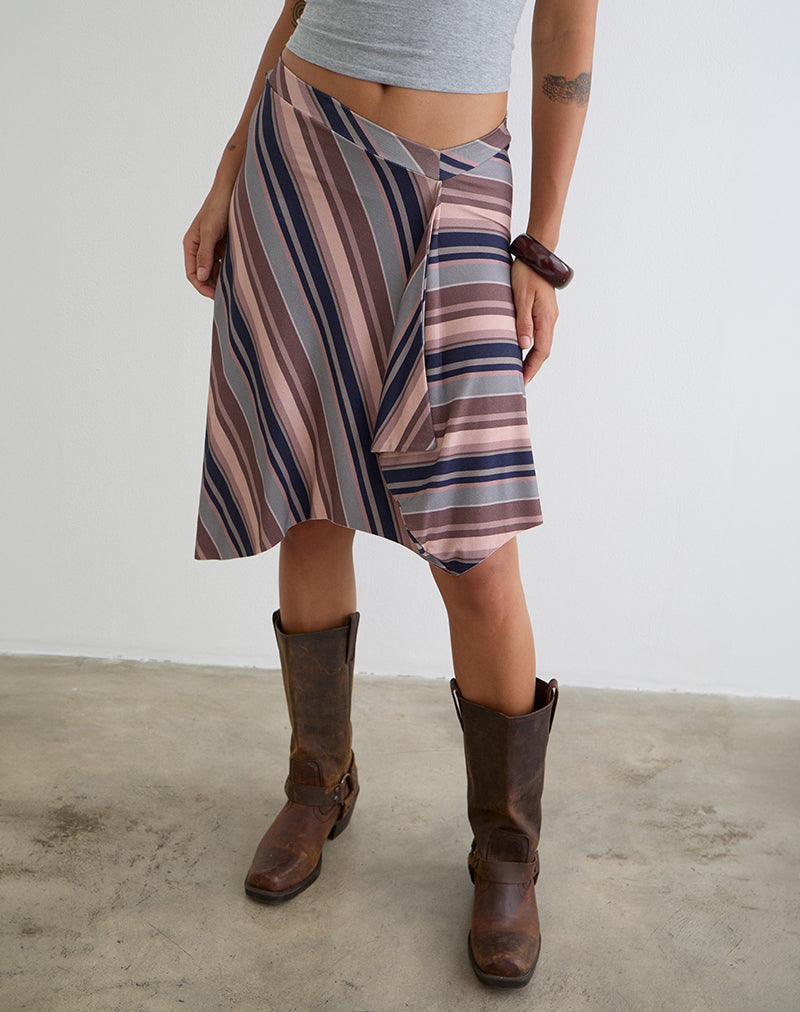 Esmeray Midi Skirt in Mixed Stripe Brown