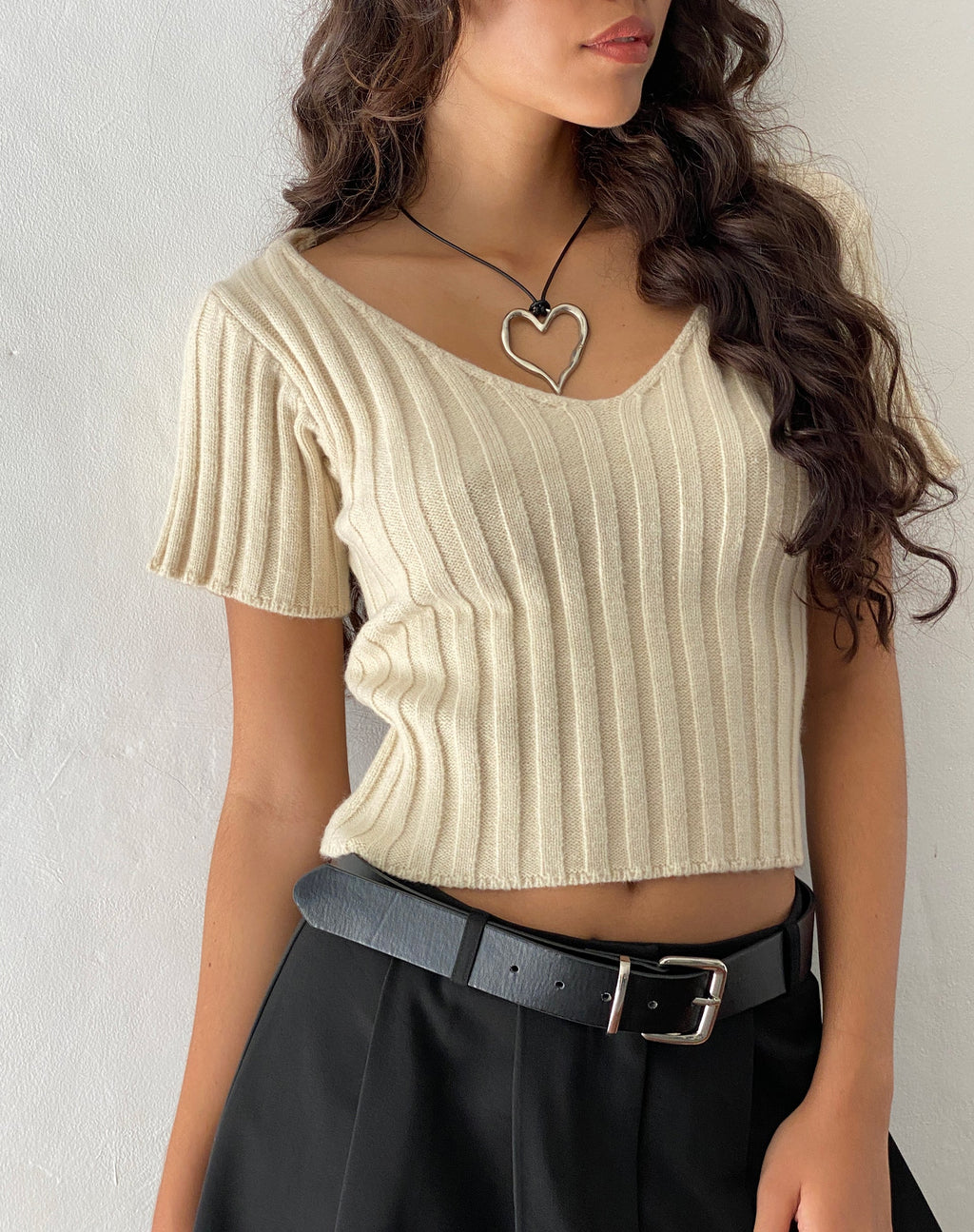 Estella Short Sleeve Knitted Top in Natural Oat