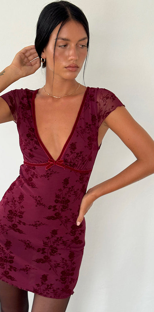 Image of Evilia Dress in Botanical Flower Maroon