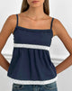 Image of Evren Cami Top in Dark Navy with Lace Trim