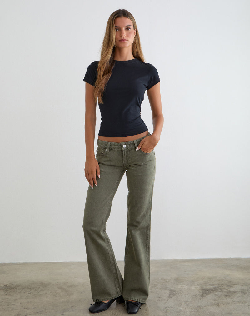 Image of Extra Low Rise Flare Jeans in Olive