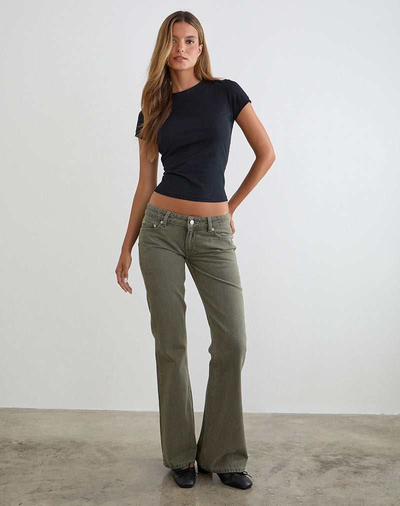 Image of Extra Low Rise Flare Jeans in Olive