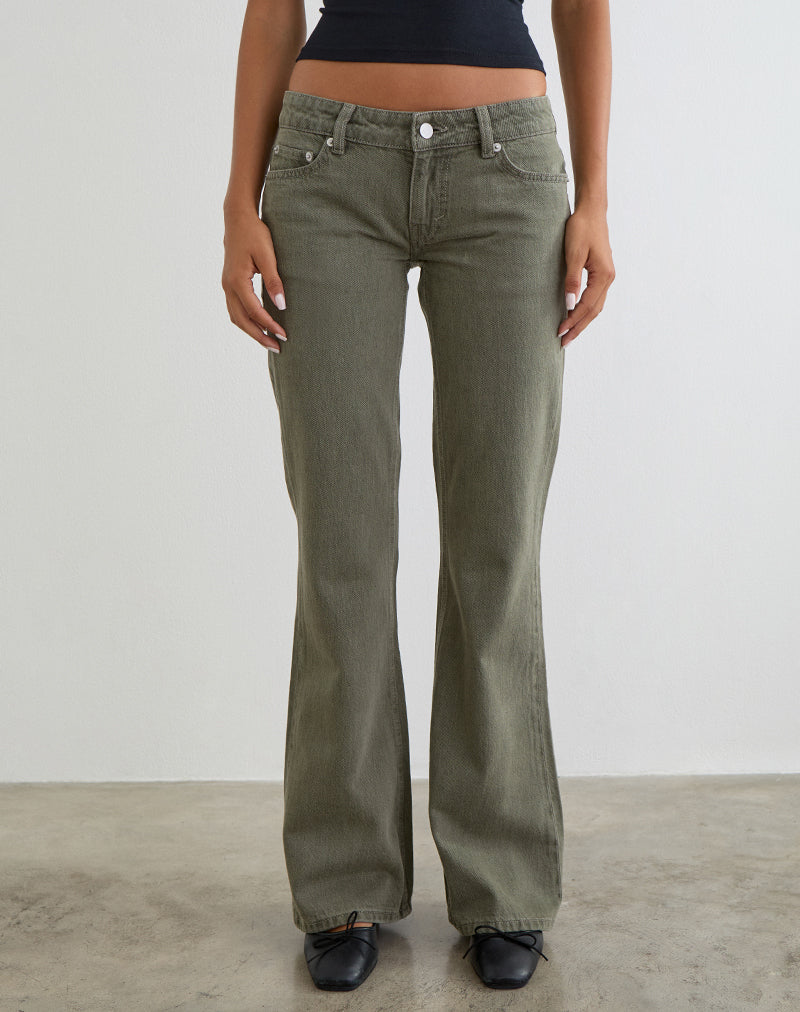 Image of Extra Low Rise Flare Jeans in Olive