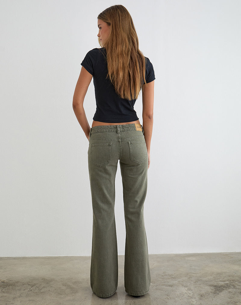 Image of Extra Low Rise Flare Jeans in Olive