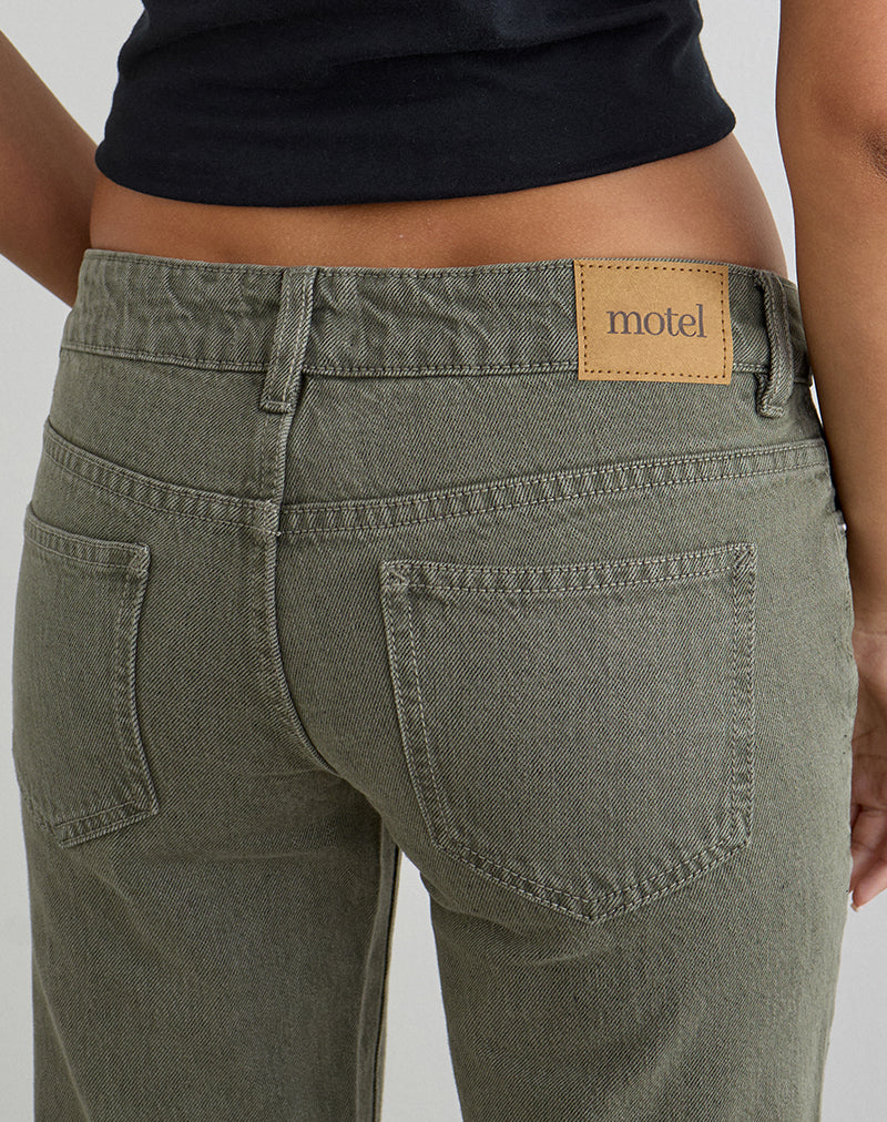 Image of Extra Low Rise Flare Jeans in Olive
