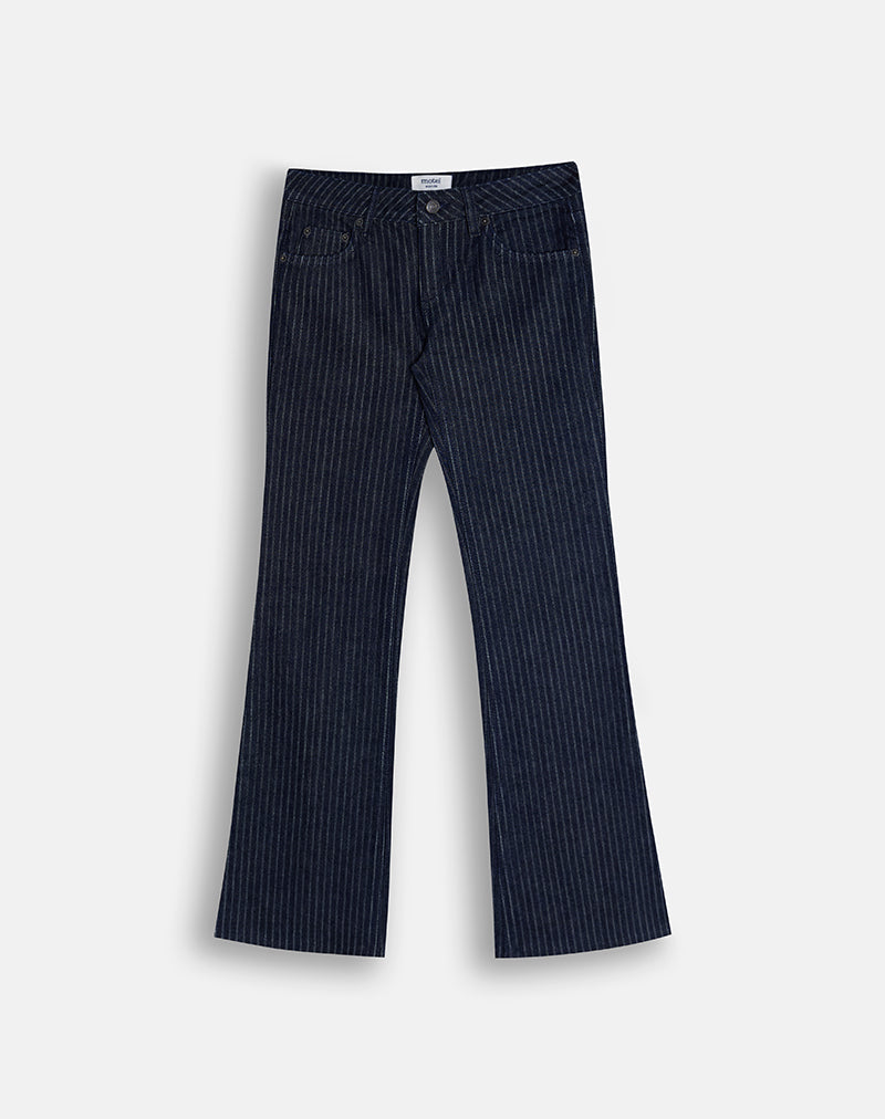 Image of Extra Low Rise Flare Jeans in Stripe Indigo