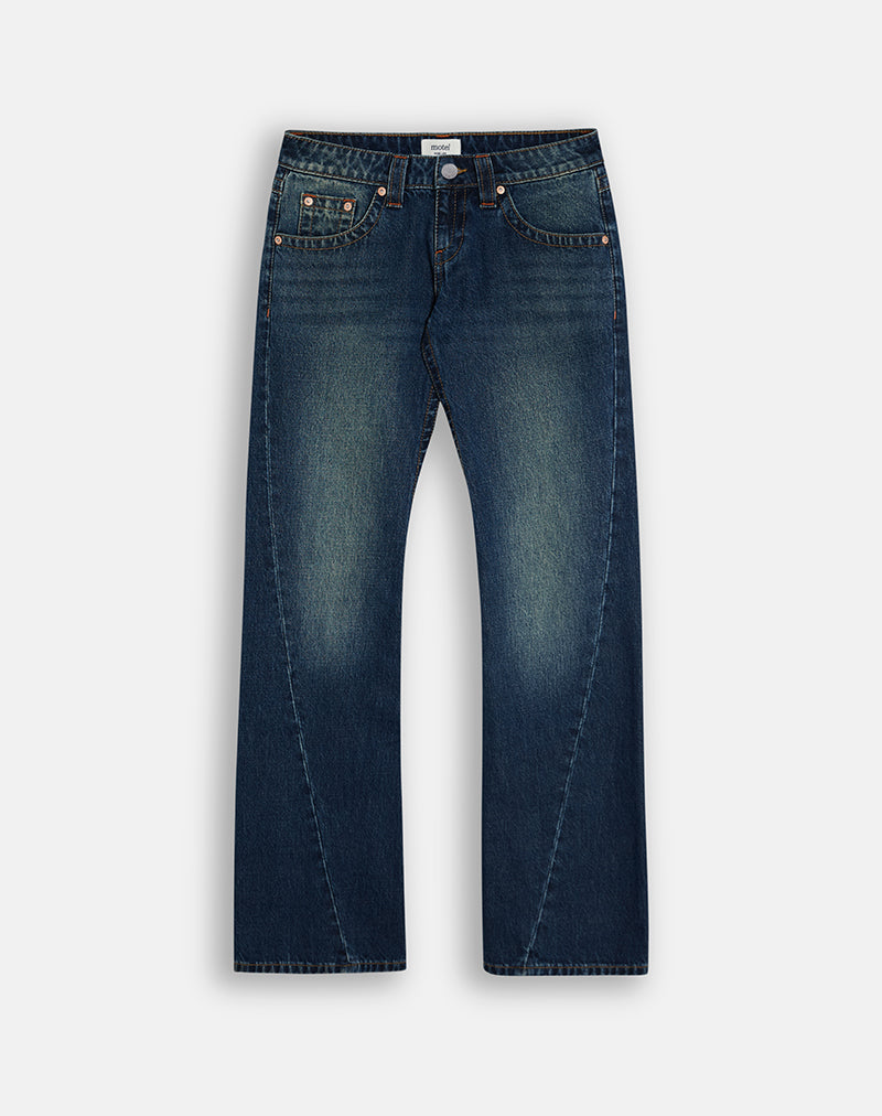 Image of Extra Low Rise Twisted Seam Jeans in Mid Blue Tint