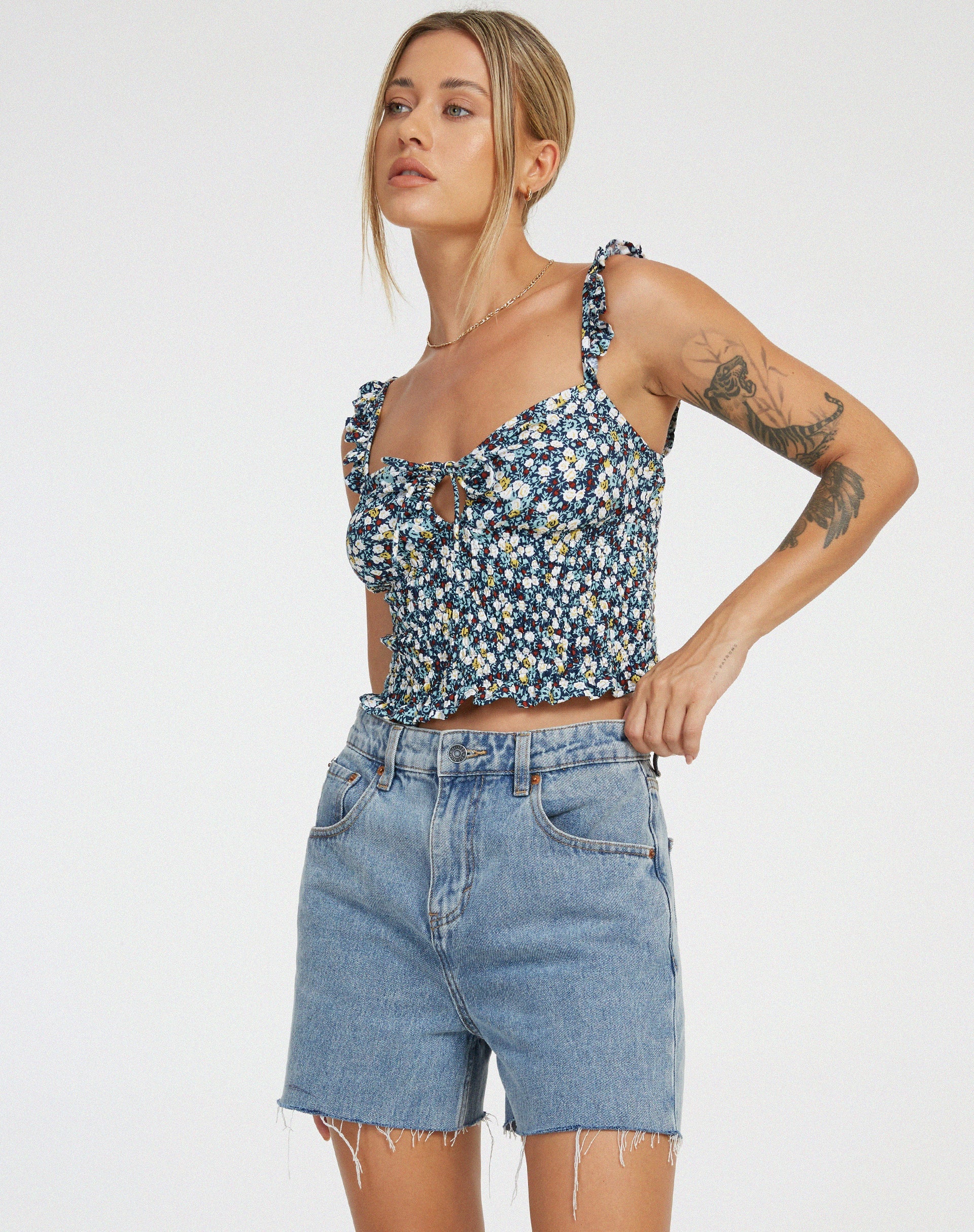 image of Ezra Crop Top in Floral Field Navy