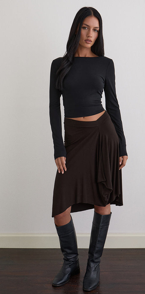 Image of Esmeray Midi Skirt in Chocolate Brown