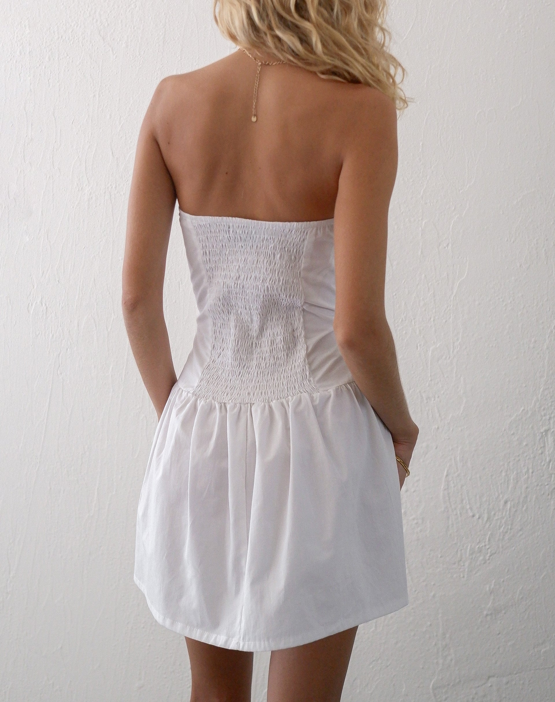 Image of Faelyn Bandeau Mini Dress in Poplin White