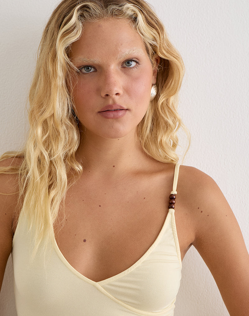Fara Top with Beads in Jersey Lemon