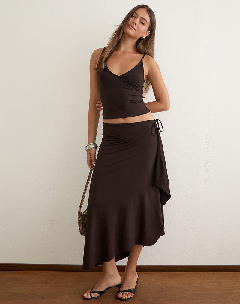 Image of Phemia Maxi Skirt with Beads in Jersey Chocolate Brown